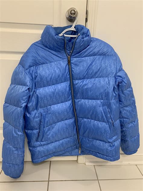 blue dior oblique printed down puffer jacket